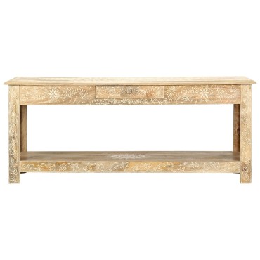 vidaXL Τραπέζι με Χειροπ. Λεπτομέρειες 110x50x45cm Μασίφ Ξύλο Μάνγκο 1 τεμ.