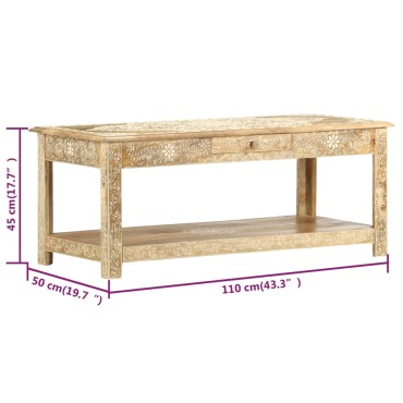 vidaXL Τραπέζι με Χειροπ. Λεπτομέρειες 110x50x45cm Μασίφ Ξύλο Μάνγκο 1 τεμ.