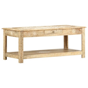 vidaXL Τραπέζι με Χειροπ. Λεπτομέρειες 110x50x45cm Μασίφ Ξύλο Μάνγκο 1 τεμ.