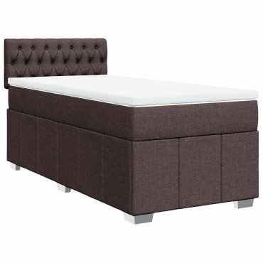 vidaXL Κρεβάτι Boxspring με Στρώμα Σκούρο Καφέ 90x200 εκ. Υφασμάτινο