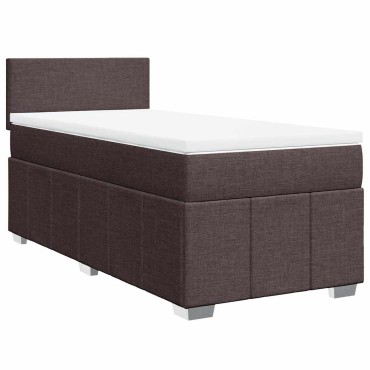 vidaXL Κρεβάτι Boxspring με Στρώμα Σκούρο Καφέ 90x200 εκ. Υφασμάτινο