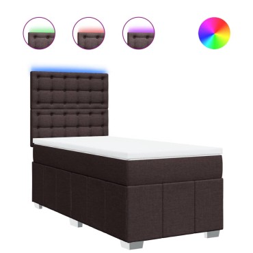 vidaXL Κρεβάτι Boxspring με Στρώμα Σκούρο Καφέ 90x200 εκ. Υφασμάτινο