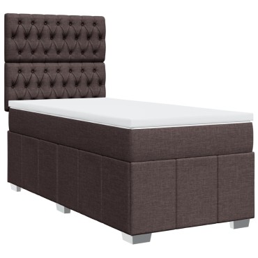 vidaXL Κρεβάτι Boxspring με Στρώμα Σκούρο Καφέ 90x200 εκ. Υφασμάτινο