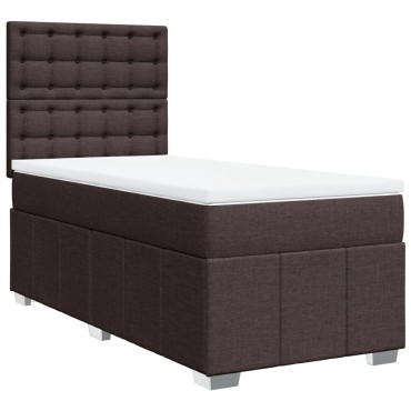 vidaXL Κρεβάτι Boxspring με Στρώμα Σκούρο Καφέ 90x200 εκ. Υφασμάτινο