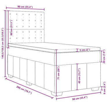 vidaXL Κρεβάτι Boxspring με Στρώμα Σκούρο Καφέ 90x200 εκ. Υφασμάτινο