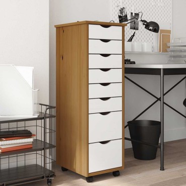 vidaXL Ντουλάπι Κυλιόμενο με Συρτάρια MOSS Μελί Καφέ Μασίφ Ξύλο Πεύκου 34x39x103cm 1 τεμ.