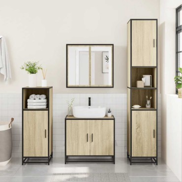 vidaXL Ντουλάπι Νιπτήρα Μπάνιου Sonoma Δρυς 65x33x60cm Επεξ. Ξύλο 1 τεμ.