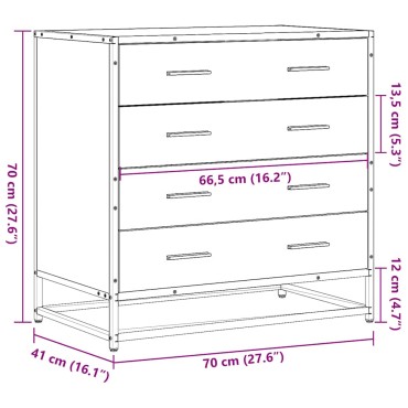 vidaXL Συρταριέρα Καφέ Δρυς 70x41x70cm από Επεξεργασμένο Ξύλο 1 τεμ.