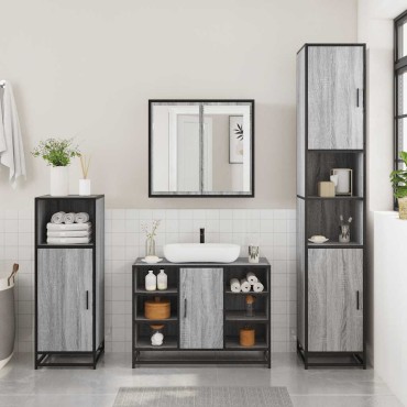 vidaXL Ντουλάπι Μπάνιου Νιπτήρα Γκρι Sonoma 80x33x60cm Επεξ. Ξύλο