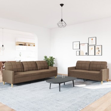 vidaXL Σετ Σαλονιού 2 τεμ. Καφέ Υφασμάτινο 157x77x80cm  Διθέσιος Τριθέσιος