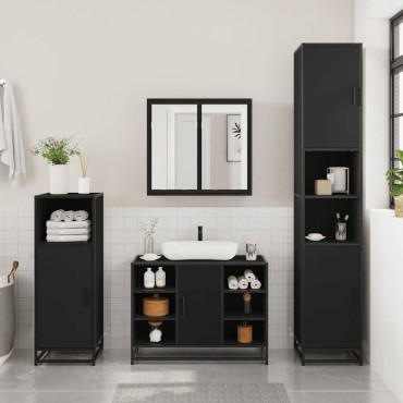 vidaXL Ντουλάπι Μπάνιου Νιπτήρα Μαύρο 80x33x60cm Επεξ. Ξύλο