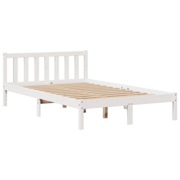 vidaXL Κρεβάτι Βιβλιοθήκη Χωρίς Στρώμα Λευκό 135x190 εκ Μασίφ Πεύκο