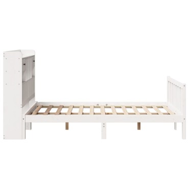 vidaXL Κρεβάτι Βιβλιοθήκη Χωρίς Στρώμα Λευκό 135x190 εκ Μασίφ Πεύκο