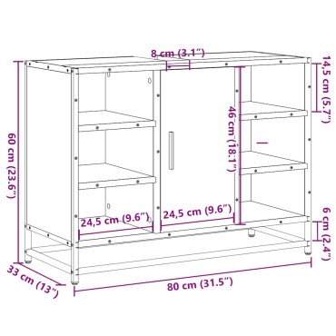 vidaXL Ντουλάπι Μπάνιου Νιπτήρα Καφέ Δρυς 80x33x60cm Επεξ. Ξύλο