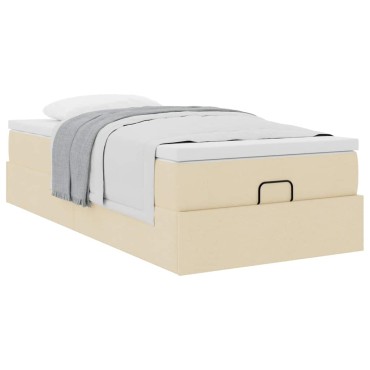vidaXL Οθωμανικό κρεβάτι με στρώμα Cream 90x200cm ύφασμα