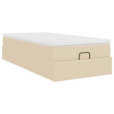 vidaXL Οθωμανικό κρεβάτι με στρώμα Cream 90x200cm ύφασμα