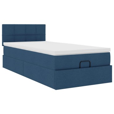 vidaXL Οθωμανικό κρεβάτι με στρώμα μπλε 90x200cm ύφασμα