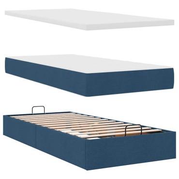 vidaXL Οθωμανικό κρεβάτι με στρώμα μπλε 90x200cm ύφασμα