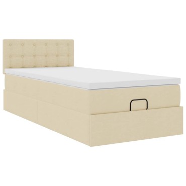 vidaXL Οθωμανικό κρεβάτι με στρώμα Cream 90x200cm ύφασμα