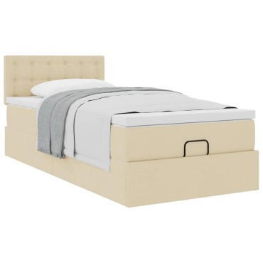 vidaXL Οθωμανικό κρεβάτι με στρώμα Cream 90x200cm ύφασμα