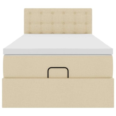 vidaXL Οθωμανικό κρεβάτι με στρώμα Cream 90x200cm ύφασμα