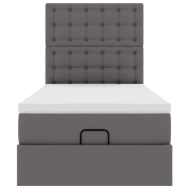 vidaXL Οθωμανικό κρεβάτι με στρώμα Γκρι 90x200cm Faux Leather