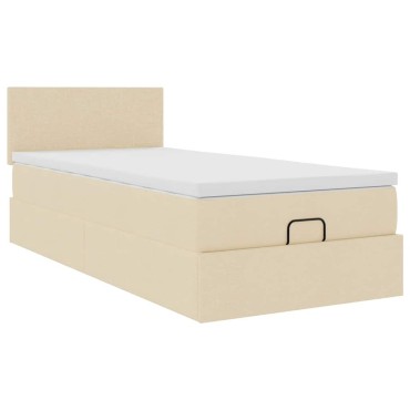 vidaXL Οθωμανικό κρεβάτι με στρώμα Cream 90x200cm ύφασμα