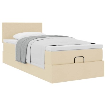 vidaXL Οθωμανικό κρεβάτι με στρώμα Cream 90x200cm ύφασμα