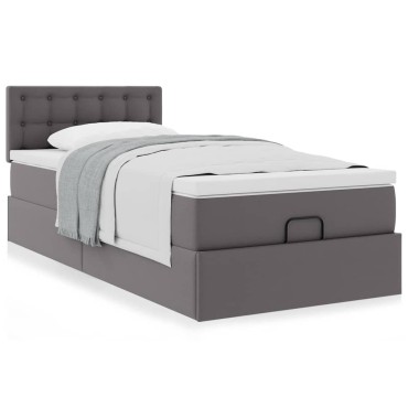 vidaXL Οθωμανικό κρεβάτι με στρώμα Γκρι 90x200cm Faux Leather