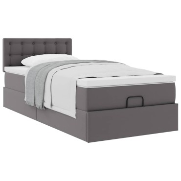 vidaXL Οθωμανικό κρεβάτι με στρώμα Γκρι 90x200cm Faux Leather