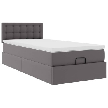 vidaXL Οθωμανικό κρεβάτι με στρώμα Γκρι 90x200cm Faux Leather