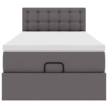 vidaXL Οθωμανικό κρεβάτι με στρώμα Γκρι 90x200cm Faux Leather