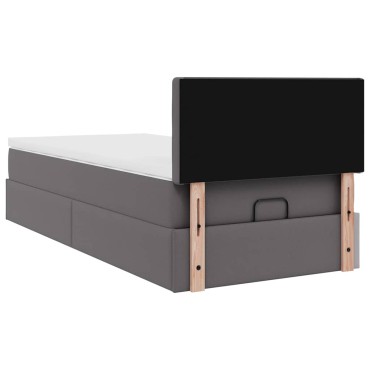 vidaXL Οθωμανικό κρεβάτι με στρώμα Γκρι 90x200cm Faux Leather