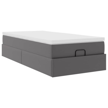 vidaXL Οθωμανικό κρεβάτι με στρώμα Γκρι 90x200cm Faux Leather