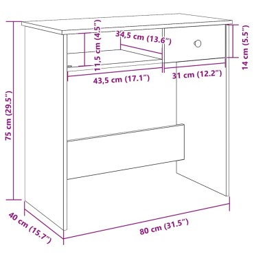 vidaXL Γραφείο Καφέ Δρυς 80x40x75cm από Επεξεργασμένο Ξύλο 1 τεμ.