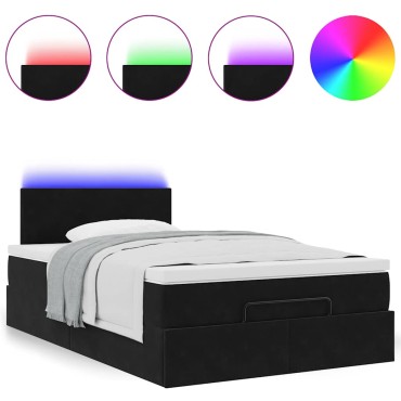 vidaXL Οθωμανικό κρεβάτι με στρώμα & LEDs Μαύρο 120x190cm Velvet