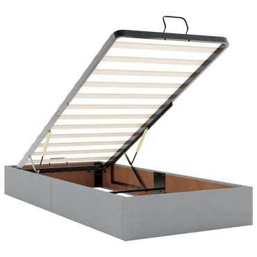 vidaXL Οθωμανικό κρεβάτι με στρώμα & LEDs Ανοιχτό γκρι 90x200cm Ύφασμα