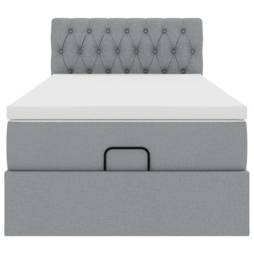 vidaXL Οθωμανικό κρεβάτι με στρώμα & LEDs Ανοιχτό γκρι 90x200cm Ύφασμα