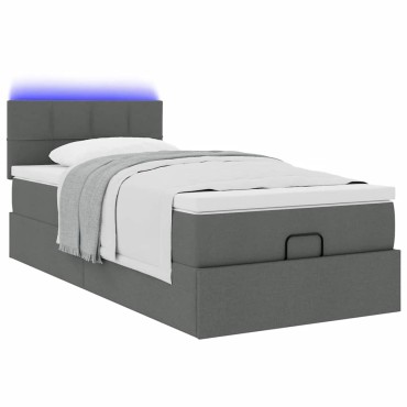vidaXL Οθωμανικό κρεβάτι με στρώμα & LEDs Σκούρο γκρι 90x200 cm Ύφασμα