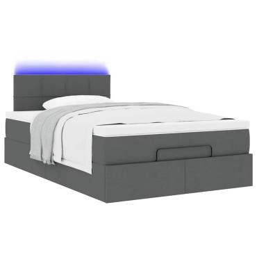 vidaXL Οθωμανικό κρεβάτι με στρώμα & LEDs Σκούρο γκρι 120x190cm Ύφασμα