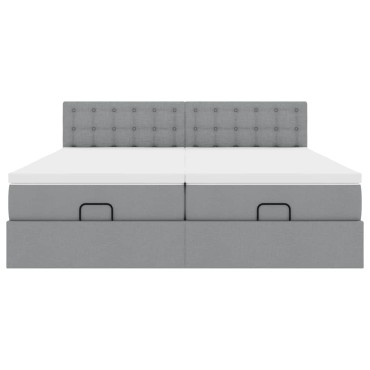 vidaXL Οθωμανικό κρεβάτι με στρώματα & LEDs Ανοιχτό γκρι ύφασμα