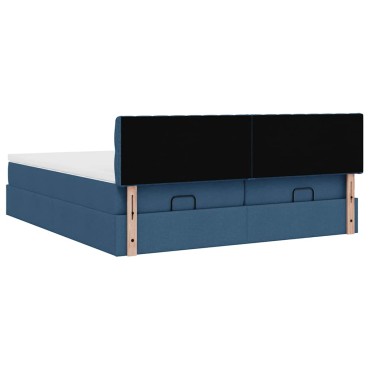 vidaXL Οθωμανικό κρεβάτι με στρώματα & LEDs Μπλε 180x200cm ύφασμα