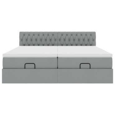 vidaXL Οθωμανικό κρεβάτι με στρώματα & LEDs Ανοιχτό γκρι ύφασμα