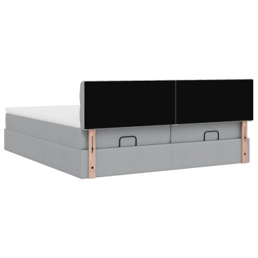 vidaXL Οθωμανικό κρεβάτι με στρώματα & LEDs Ανοιχτό γκρι ύφασμα