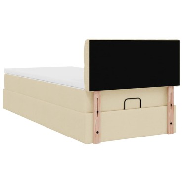 vidaXL Οθωμανικό κρεβάτι με στρώμα & LEDs Cream 90x200 cm Ύφασμα