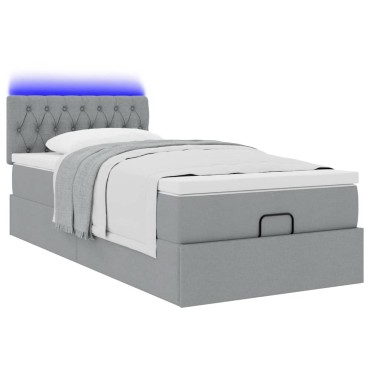 vidaXL Οθωμανικό κρεβάτι με στρώμα & LEDs Ανοιχτό γκρι 80x200cm ύφασμα