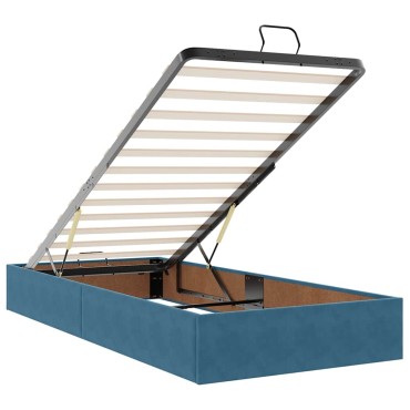 vidaXL Οθωμανικό κρεβάτι με στρώμα & LEDs Σκούρο μπλε 80x200cm Βελούδο