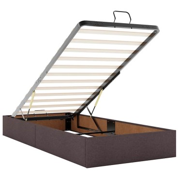 vidaXL Οθωμανικό κρεβάτι με στρώμα & LEDs Σκούρο καφέ 90x200 cm Ύφασμα