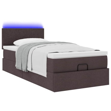 vidaXL Οθωμανικό κρεβάτι με στρώμα & LEDs Σκούρο καφέ 90x200 cm Ύφασμα