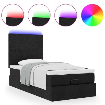 vidaXL Οθωμανικό κρεβάτι με στρώμα & LEDs Μαύρο 80x200cm ύφασμα